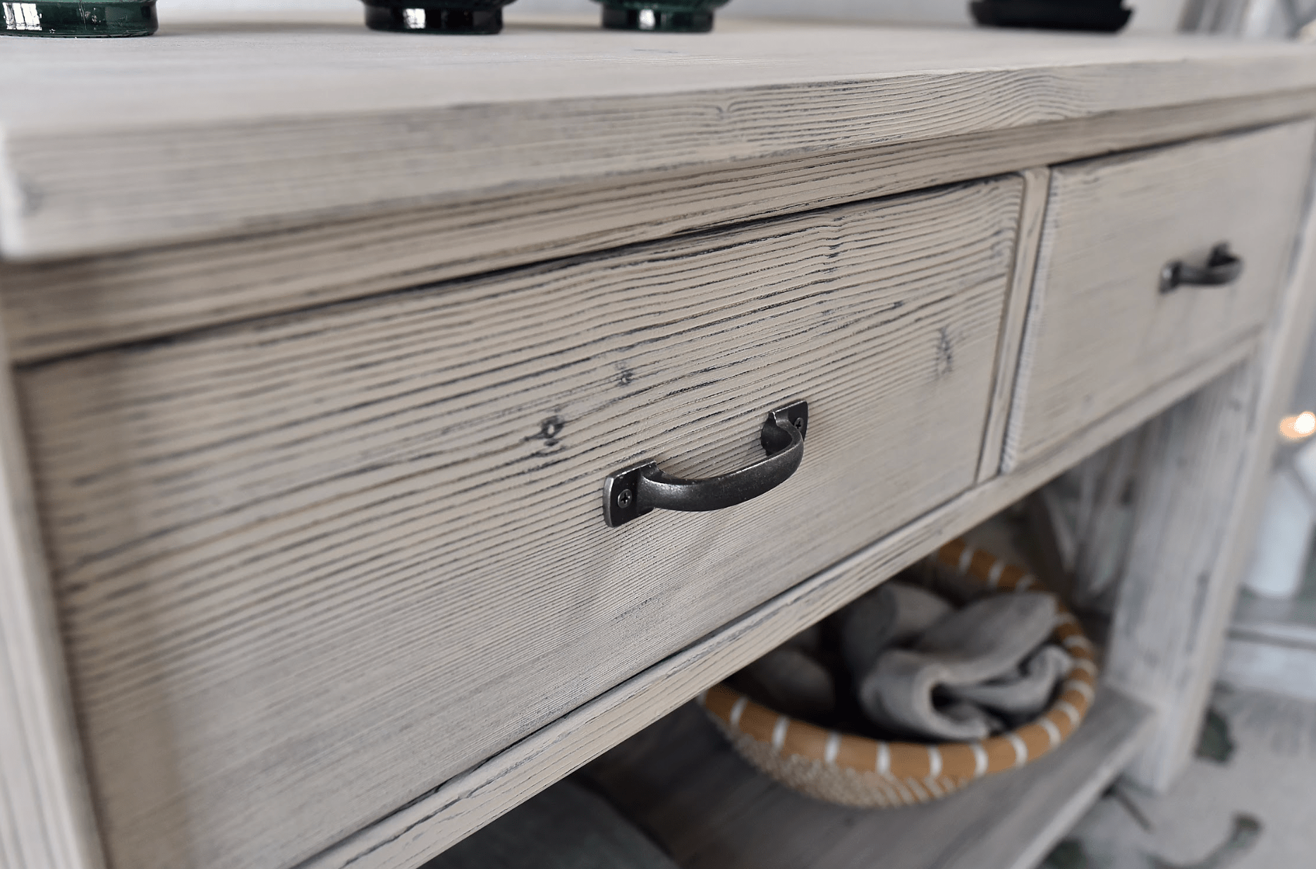 Console tiroirs bois gris - La fabrique du meuble